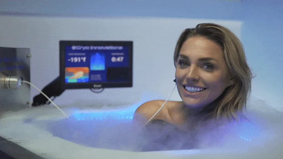 A client inside the XR Chamber during a whole body cryotherapy session